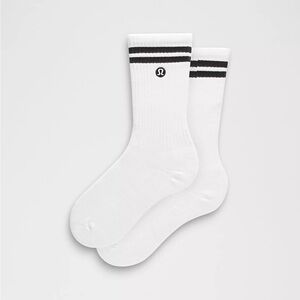 lululemon athletica White and Black Crew Socks with Black Stripes